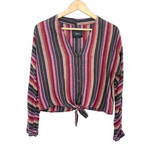 Rails Striped Button Front Tie Waist Long Sleeve Blouse Women's Small